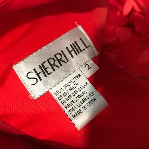 SHERRI HILL Formal Dress Sleeveless A-Line Gown Flower Petal Appliques Red Sz 2 - Picture 10 of 14
